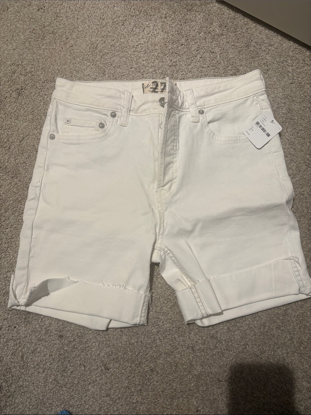 Free People White Rolled-Hem Denim Shorts